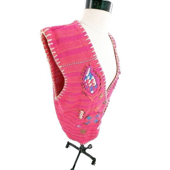 Sigrid Olsen Women Sleeveless Embroidered Beaded Knitted Vest Pink Size Large - Picture 7 of 10